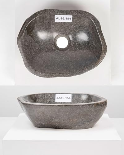 Lavabo en pierre naturelle - 35 cm - Pierre de rivière - Gris - Ovale - Extérieur poli WOHNFREUDEN