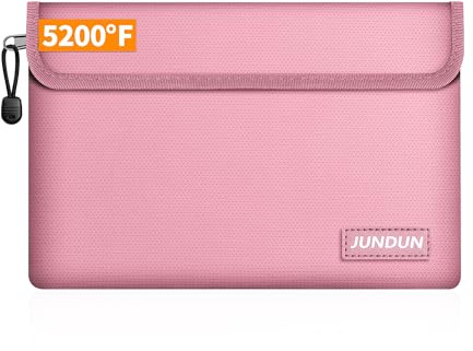 JUNDUN Feuerfeste Dokumententasche (27x17cm, 5200°F), Feuerfeste Geldtasche | Tresor Feuerfest Wasserdicht Geldscheine Aufbewahrung Aktentasche Für Dokumente/Geld/Passport/Bankdatei Und Bargeld, Rosa