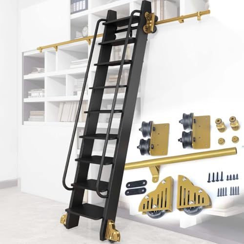 Kit di scale scorrevoli per carichi pesanti, hardware per binari in acciaio al carbonio per scale a soppalco, libreria, sistema scorrevole telescopico, meccanismo di rotolamento liscio