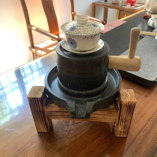 Small Matcha Powder Grinder, Stone Grain Mill with Wooden Stand, for Grinding Wheat, Grain, Chilli, Spices(with Wooden Frame)