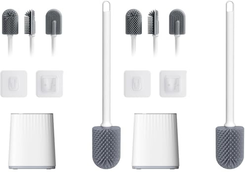 Ibergrif, M34151-2 Escobilla de Baño Silicona con Soporte - Escobilla de Silicona Higiénica Antigérmenes, Blanco - Resistente al Moho y Fácil (Paquete de 2)