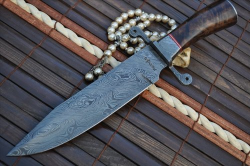 Perkin Cuchillo de caza Damasco con funda - US45