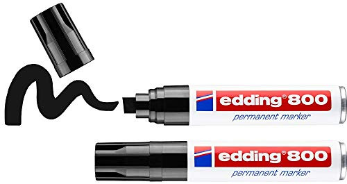 edding 800 permanent markör – svart – 2 pennor – kilspets 4–12 mm – för breda markeringar – vattentät, snabbtorkande, torkbeständig – för kartong, plast, trä, metall, glas