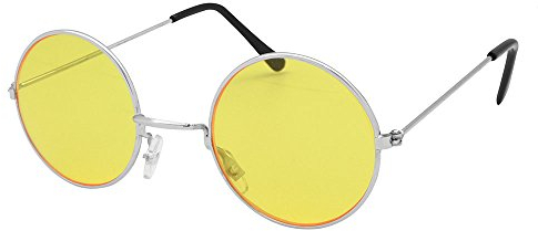 Silver Frame Yellow Lennon Glasses (1 Pc.) - Stylish & Trendy Eyewear Design, Perfect Accessory for Hippie, Music Festivals, World Book Day, & More Halloween Halloween