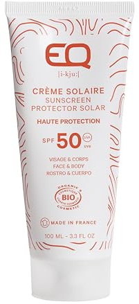 Eq | Crème Solaire Bio SPF 50 - Visage et Corps - pour toute la famille - 100ml - Filtres Minéraux - Respecte le milieu Marin - Made In France