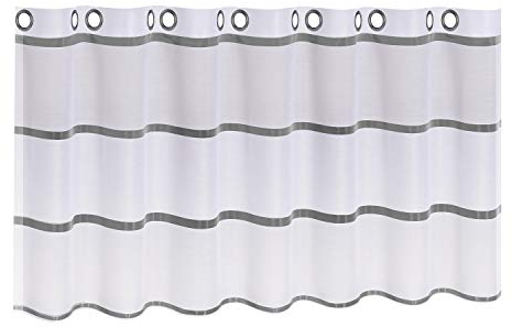 Scheibengardine mit Ösen Sophia weiß grau B/H: 140 x 53 cm modernes Ösenbistro