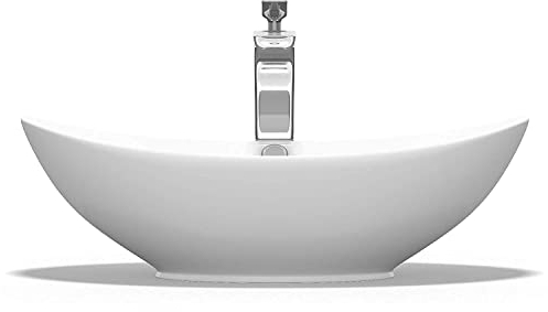 Mai & Mai Lavabo da Appoggio 59x38.3x19.2cm, Lavandino Bagno da Appoggio Ovale con Troppopieno Lavabo in Ceramica Bianco Brüssel818