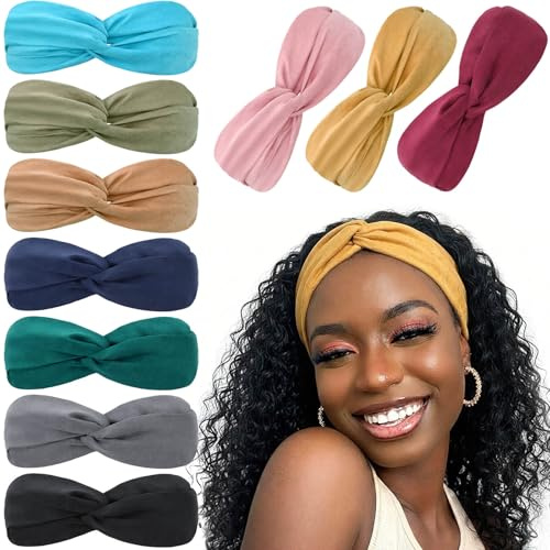 DRESHOW 10 Piezas Boho Mujer Diademas Flor Vintage Impreso Criss Cross Anudado Elástico Banda para el Cabello Band Accesorios de Pelo Yoga Cabeza Wraps Diademas para Mujeres