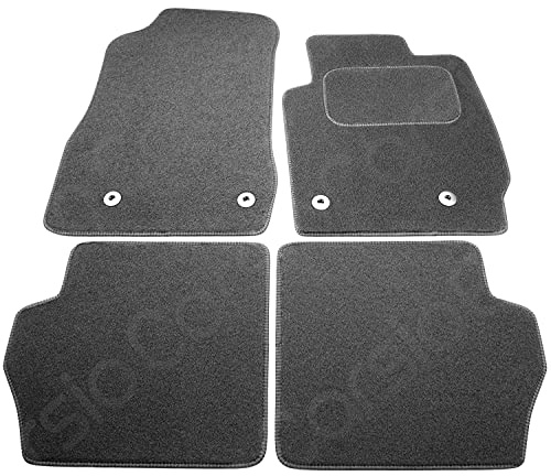 Carsio Carpet Car Mats For Mazda 2 2007 to 2015 4 Piece Set with 4 Clips Tailored Fit Floor Mat Complete Accessory Black Custom Fitted - All Weather, Anti-Slip Backing & Black Trim