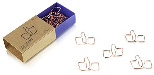 DESIGNMANUFAKTUR BERLIN GOLDCLIPS niedliche süße Deko Clips Büroklammern Heftklammern Lesezeichen Paperclip rose vergoldet in schöner Verpackung, Motiv Daumen hoch/Like it