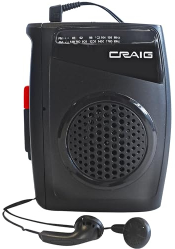 Craig Stereo Cassette Player/Recorder with Earphones: Portable AM/FM Radio & One-Touch Recording System