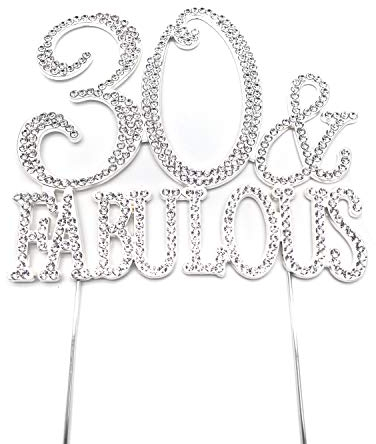 World of Sparkles 30 & Fabulous Cake Toppers with Silver Diamante Rhinestones Diamonds and Silver Base for Adult Birthday Party Only