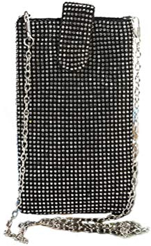 Mini Handytasche Damen Schwarz Glitzer, Abendtasche Mit Kette, Silberne Clutch FüR Handy, KopfhöRer Und Kleinigkeiten, Schnallendesign, Weicher Schultergurt