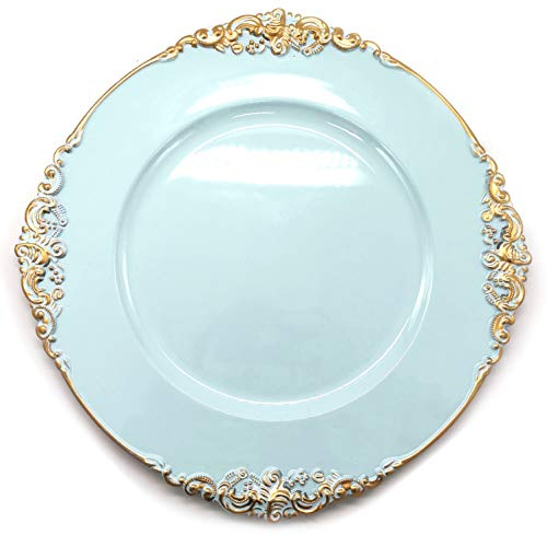 allgala 13-Inch 6-Pack Heavy Quality Round Charger Plates-Floral Light Blue-HD80344