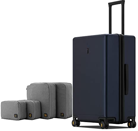 LEVEL8 Koffer Trolley Handgepäck mit Organizer Set 4-teilig, Leicht 100% PC TSA Zahlenschloss 8 Spinner Rollen Hartschalen Reisekoffer Rollkoffer Elegance Matte Design 24 Zoll (66CM,65L,Dunkel Blau)