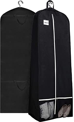 MISSLO 182cm Kleidersack Hochzeitskleid Kleiderhülle mit Reißverschluss Volle Länge Langes Kleid Schutzhülle 38 cm Zwickel Brautjungfer Hängende Kleidung Träger mit Taschen Aufbewahrung (Schwarz)