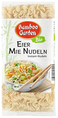 Bamboo Garden - Bio Eier Mie Nudeln | 250 g im Beutel | Schnell in 5 Min. zuberereitet | Aus kontrolliert ökologischem Anbau | Ideal für Wok-Gerichte