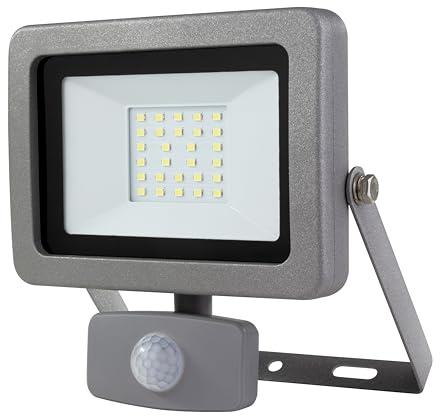 REV Lampada da parete con sensore di movimento FLARE IP44, lampada LED da 10 W, 900 lumen, 6500 K, angolo di rilevamento da 120° a 9 m, argento