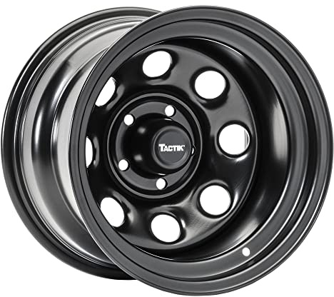 TACTIK Circle 8 Classic 15 Inch Solid Steel Wheel, Black - 15x10, 5x4.5 Bolt Pattern (-38.1mm Offset), 4 Backspace - Fits Jeep 1984-2006 Wrangler, Wagoneer, Comanche, Grand Cherokee TJ YJ MJ ZJ XJ LJ
