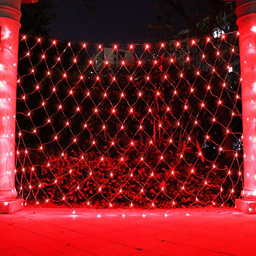 Vicila Net Light Christmas Lights Red, 240 LED Tree Mesh Lights Outdoor Plug in Hanging String Lights for Xmas, Halloween, Garden, Walkway, Bushes Decor-9.8ft x 6.6ft(Red)