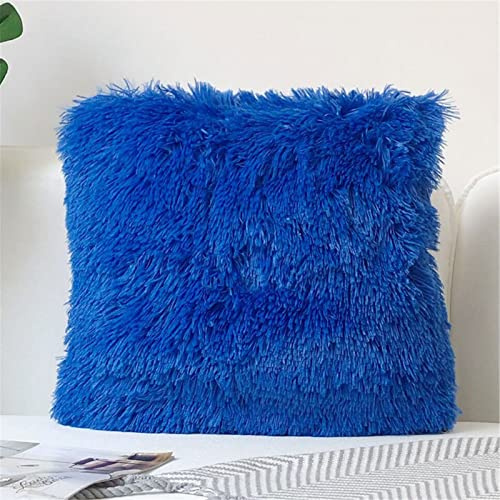 RAILONCH 2Pcs Weicher Kissenbezüge Flauschig Deko Kissen Cuddly Zierkissen Schaffell Lammfell Kunstfell Langhaar Kissenbezug, Zierkissenbezüge für Sofa Büro (Navy blau)