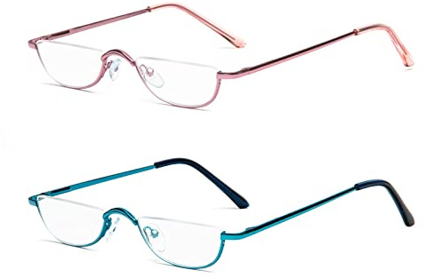 KoKoBin 2er-Pack Halbbrille lesebrille Halbgerahmte Metallbrille mit Federscharnier und Lederetui für Damen und Herren