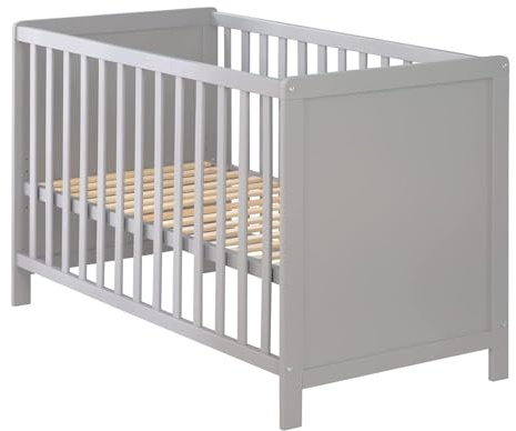 roba 2 in 1 Babybett 60 x 120 cm + safe asleep Matratze - Gitter- & Beistellbett 6-fach Höhenverstellbar - 5 Schlupfsprossen - Holz grau/taupe