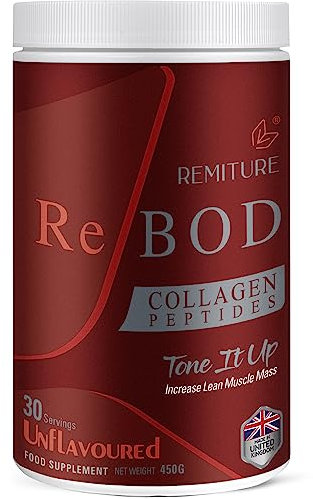 REMITURE Collagen Powder, Type 1 & 3, Unflavoured, Grass-Fed Hydrolysed Protein Peptides, 18 Amino Acids, Kosher, Halal, for Muscles, Healthy Skin, Hair, Nails, Joints, Gut (450 Grams)
