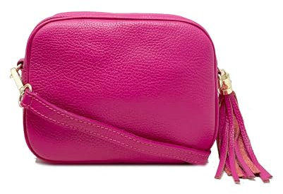 Tracollina Borsa Donna in Pelle Dollaro Italiana Borsetta a Spalla (Fucsia)