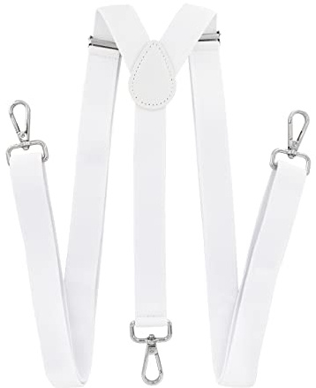 axy Herren Hosenträger mit 3 robusten Karabiner Verschluss 2,5 cm breit Y-Form stufenlos verstellbar (Weiss)