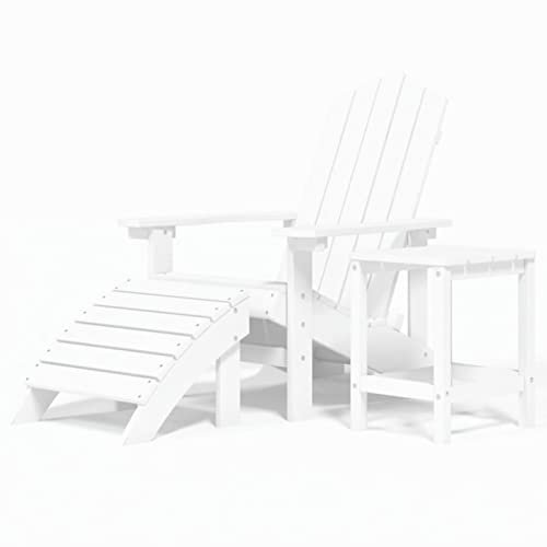 Homgoday Adirondack-Gartenstuhl mit Hocker & Tisch HDPE Weiß Gartenmöbel Model3095708