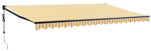 vidaXL Markise, Sonnenmarkise mit Kurbel Automatisch, Gelenkarmmarkise für Terrasse Balkon, Sonnenschutz Terrassenmarkise Balkonmarkise, Gelb Weiß 5x3m