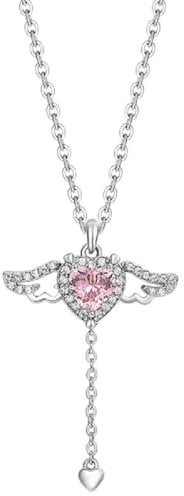 CRLLDPM 1 Piezas Colgante en Forma de Corazón, Collar de Mujer, Joyas Mujer Collares Corazon, Collar de Alas de Angel, para Hija y Madre, Cumpleaños, Navidad, Día de Madre, Día de San Valentín