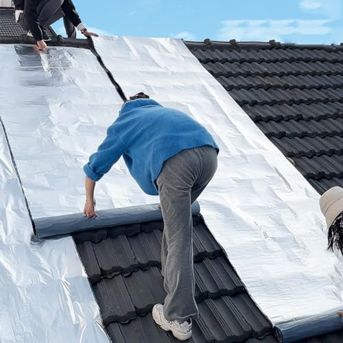 Self-Adhesive Asphalt Tape,Waterproof Patch Seal Tape,Roof Repair Aluminium Foil Tape,Waterproof Thermal Insulation UV Protection,for Roof Window Gutter Repair (50x100cm(1.64x3.28ft))