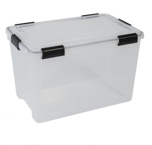 Kreher® Wasserdichte Aufbewahrungsbox mit Deckel, Lagerbox 70 Liter Transparent, 59 x 39 x 38 cm