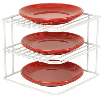 Buckingham 3 Tier Corner Shelf, Plate Rack, Kitchen Cupboard Organiser, Premium Dish Rack, Space Saving plate stand | Shelf Organiser 23 cm (White)