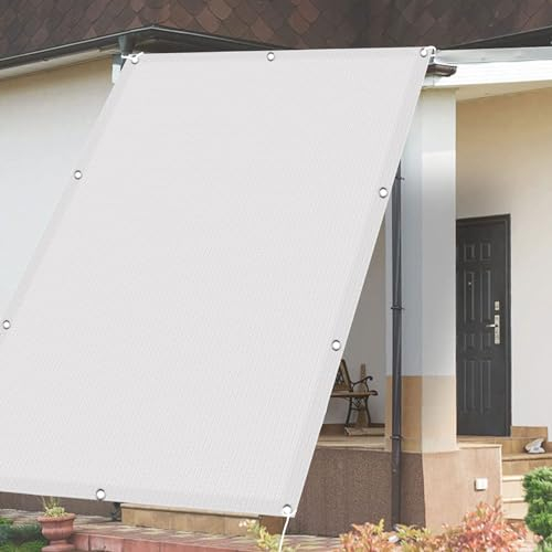 Sonnenschutznetz 3.8 x 10 m Atmungsaktiv Sichtschutz Zaun Wasser Luftdurchlässig mit Ösen Befestigungs Kit für Carport Pflanze Pergola Zaun Außen, Weiß