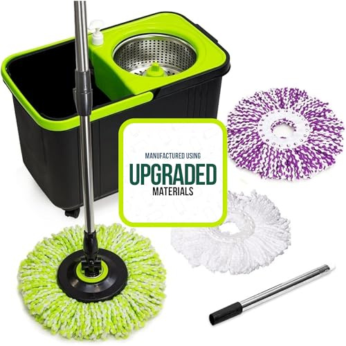 Simpli-Magic Premium Spin mopp rengöringshink set med 3 mikrofibermopphuvuden ingår
