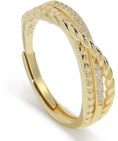 Meissa Handgefertigter Gehämmertes Sterling Silber Kreuzringe für Damen Mädchen Vergoldeter X-Ring Boho Daumenband Offener Verstellbarer Statement Ring Schmuckgeschenke für Sie