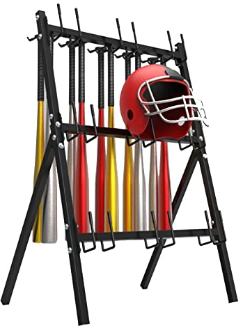 LSDFW Baseballschläger-Softball-Helm-Aufbewahrungsregal, Organizer, schwarzer bodenstehender Sportgeräte-Ausstellungsständer für Indoor-Club-Fitnessstudio Hello