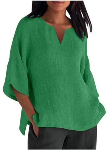 Uwdiohq Blusa Elegante Taglie Forti Camicia Casual da Donna con Maniche a 7 Quarti e Scollo a V, Tinta Unita, Ampia, Maglietta Magliette Palestra Bluse Eleganti Donna Cerimonia