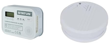 STATUS Monoxide Alarm | Home Carbon Monoxide Detector including Batteries | SDCMA3XAA1PB4 & 9 V Photoelectric Smoke Alarm