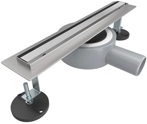 SONNI Edelstahl Duschrinne 30 cm, Komplettset Ablauf 360° Drehbar, Schlank Schmal 15 mm Platte, mit Geruchsstop, Haarsieb - Randablauf