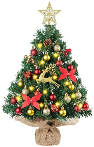 Mini Künstlicher Weihnachtsbaum mit Beleuchtung LED, 61CM | Tisch Weihnachtsbaum klein für Home Party Büro Tischdeko Weihnachts Deko