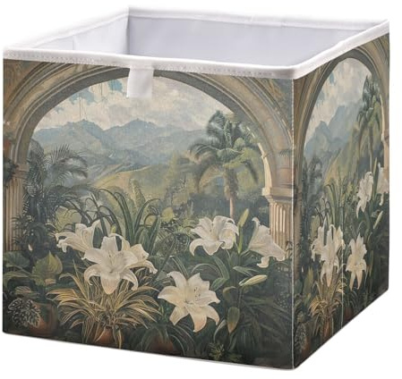 Kutsu Windowsill Flowers Storage Box, Foldable Storage Bins with Handle, Decorative Closet Organizer Storage Boxes for Home