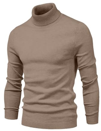 MLANM Men's Turtleneck Ribbed Knit Jumper Long Sleeve | Skin-Friendly, Lightweight, Stretchy, Warm, Ribbed Texture, Slim Fit, Ideal for Daily, Business, Work & Casual