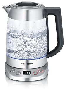 SEVERIN - Tetera y hervidor de vidrio deluxe con capacidad: 1,7 litros de agua, 1,5 litros de té, 3000 W Acero Inoxidable/Vidrio WK 3480