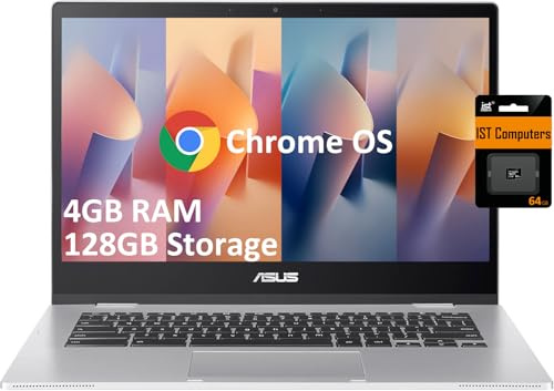 Asus Chromebook 14 Laptop (14 FHD antiriflesso, Intel Celeron N4500, 4 GB di RAM, 128 GB di memoria (64 GB eMMC + scheda SD da 64 GB), resistente per casa e studenti, 12 ore di durata della batteria,