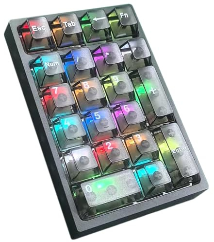 BOYI TD21 Hot Swappable Numpad,21 Keys Mini Numpad Portable Keypad Bluetooth 5.0/2.4GHz/Wired Number Pad Keyboard PBT Keycaps RGB Backlit Type-C Mini Keyboard(Black Transparent Keycaps)