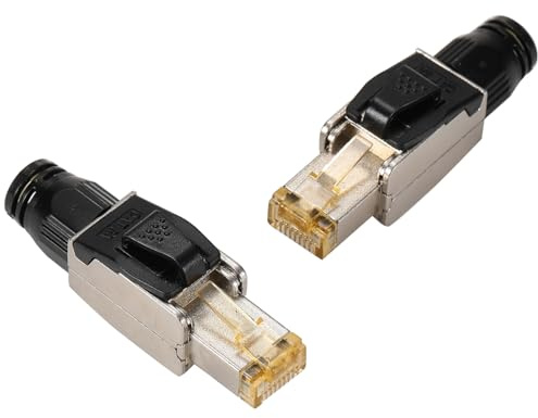 Greluma 2 piezas Conector RJ45 Cat6A sin herramientas, chapado en oro, conector Ethernet blindado para cable Ethernet Cat5/Cat5e/Cat6, hasta 10 Gbps